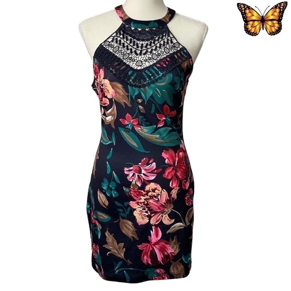 Shein Halter Floral Print Mini Dress Size Small - Picture 1 of 10